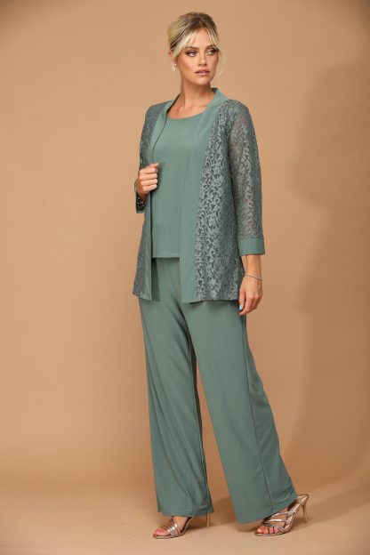 3455- 3PC Pant Set Lace And Stretch ITY - Image 3