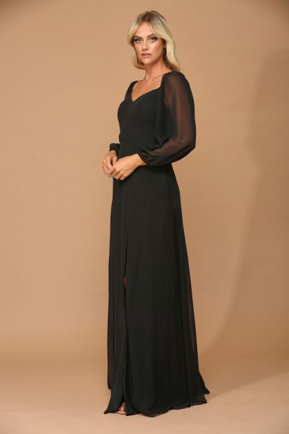 3452 - Long Sleeved Chiffon Convertible Gown With Front Slit And Pockets - Image 11