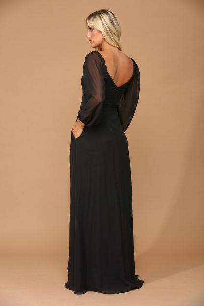 3452 - Long Sleeved Chiffon Convertible Gown With Front Slit And Pockets - Image 12
