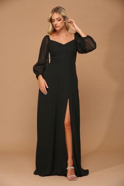 3452 - Long Sleeved Chiffon Convertible Gown With Front Slit And Pockets - Image 13