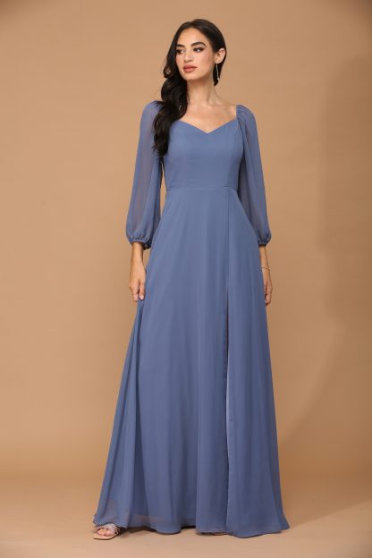 3452 - Long Sleeved Chiffon Convertible Gown With Front Slit And Pockets - Image 14