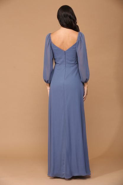 3452 - Long Sleeved Chiffon Convertible Gown With Front Slit And Pockets - Image 16