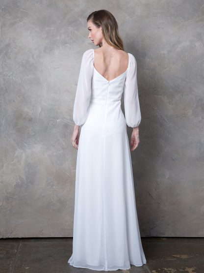 3452 - Long Sleeved Chiffon Convertible Gown With Front Slit And Pockets - Image 9