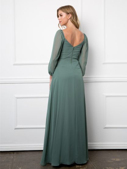 3452 - Long Sleeved Chiffon Convertible Gown With Front Slit And Pockets - Image 6