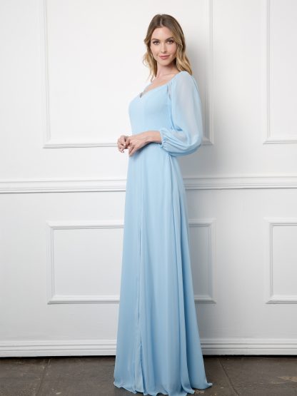 3452 - Long Sleeved Chiffon Convertible Gown With Front Slit And Pockets - Image 4