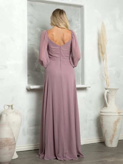 3452 - Long Sleeved Chiffon Convertible Gown With Front Slit And Pockets - Image 2