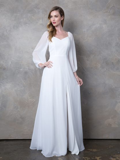 3452 - Long Sleeved Chiffon Convertible Gown With Front Slit And Pockets - Image 8