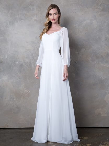 3452 - Long Sleeved Chiffon Convertible Gown With Front Slit And Pockets - Image 7