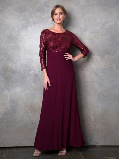 3453 - Laced Long Sleeve With Stretch ITY Bodice MOB Gown