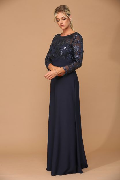 3453 - Laced Long Sleeve With Stretch ITY Bodice MOB Gown - Image 12