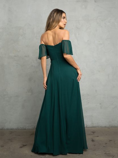 3454 - Convertible Half Sleeve Chiffon BM Dress With Front Slit - Image 4