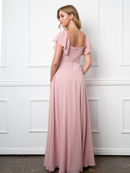 3454 - Convertible Half Sleeve Chiffon BM Dress With Front Slit - Image 5