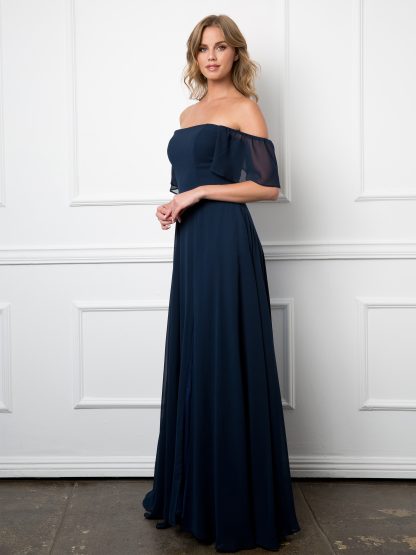 3454 - Convertible Half Sleeve Chiffon BM Dress With Front Slit - Image 8