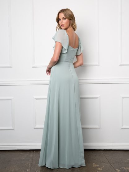 3454 - Convertible Half Sleeve Chiffon BM Dress With Front Slit - Image 11