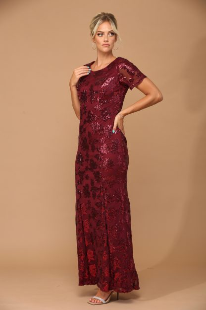 3456 - Short Sleeve Sequin Mama Sheath Gown With Back Zipper - Image 7