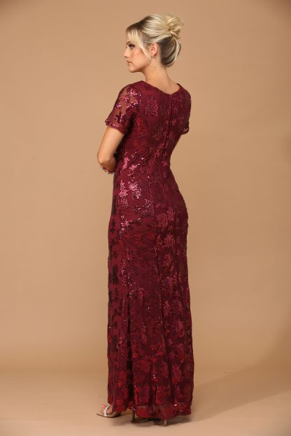 3456 - Short Sleeve Sequin Mama Sheath Gown With Back Zipper - Image 8