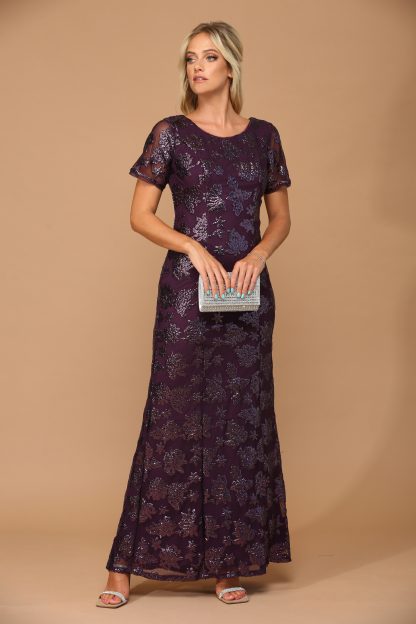 3456 - Short Sleeve Sequin Mama Sheath Gown With Back Zipper - Image 2