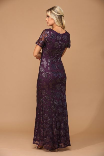 3456 - Short Sleeve Sequin Mama Sheath Gown With Back Zipper - Image 4