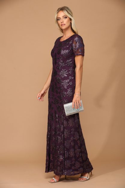 3456 - Short Sleeve Sequin Mama Sheath Gown With Back Zipper - Image 3