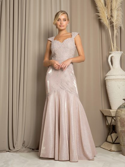 5243 - Metallic Sweetheart Neckline Mama Fit And Flare Gown
