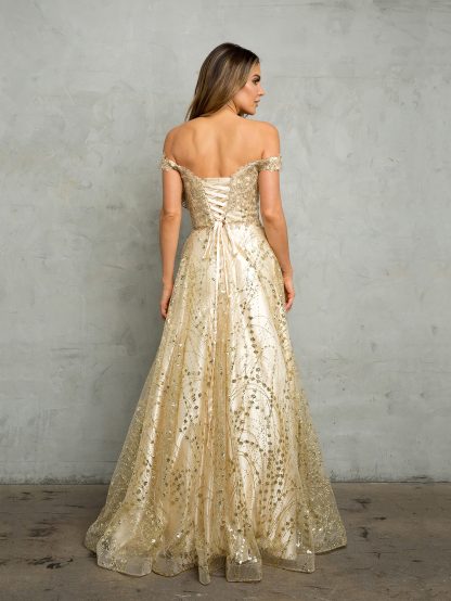 5245 - Glitter Off Shoulder Ball Gown With Corset Back - Image 2