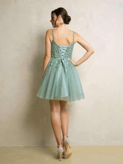 5246 - GLITTERED MINI TULLE DRESS WITH LACE EMBROIDERED BODICE AND CORSET BACK - Image 8