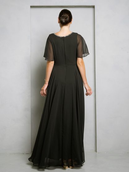 3468 - Chiffon gown with bell sleeves and beaded neckline. Fully lined with back zipper & pockets. - Image 7