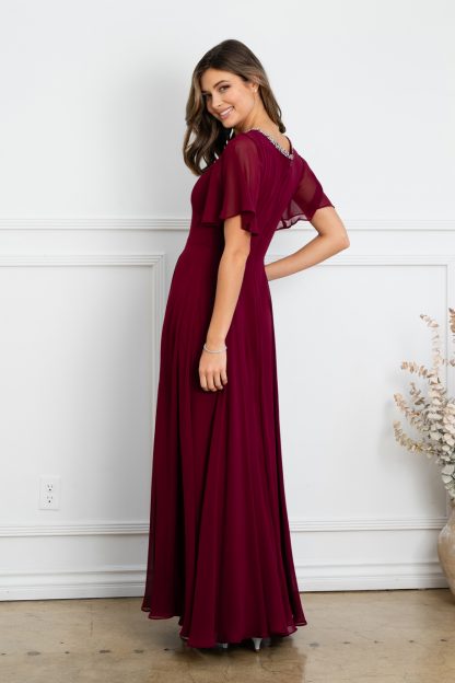 3468 - Chiffon gown with bell sleeves and beaded neckline. Fully lined with back zipper & pockets. - Image 10