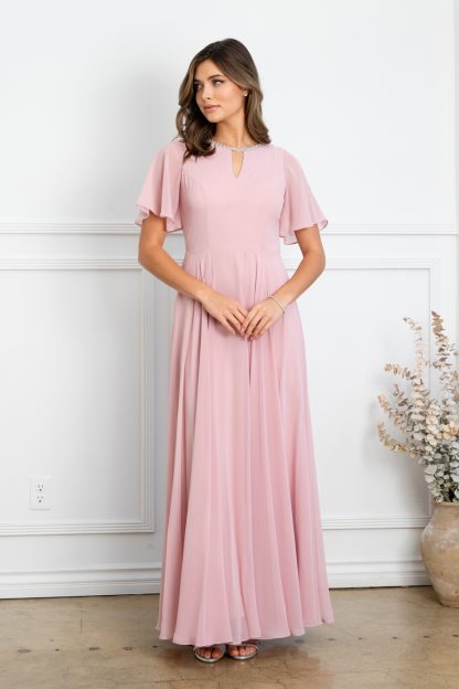 3468 - Chiffon gown with bell sleeves and beaded neckline. Fully lined with back zipper & pockets. - Image 12