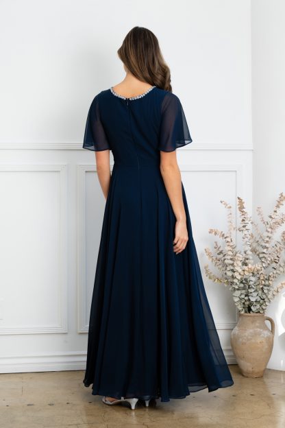 3468 - Chiffon gown with bell sleeves and beaded neckline. Fully lined with back zipper & pockets. - Image 13