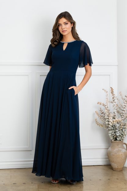 3468 - Chiffon gown with bell sleeves and beaded neckline. Fully lined with back zipper & pockets. - Image 14