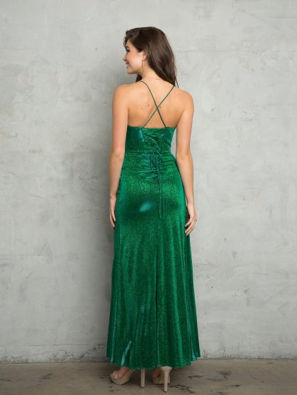 3469 - FITTED GLITTER GOWN WITH SPAGHETTI STRAP CORSET BACK W PANEL - Image 5