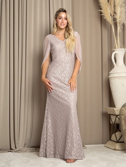 3471 - LACE MOB GOWN WITH CHIFFON COWL BACK - Image 2