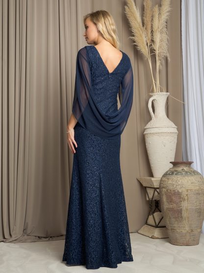 3471 - LACE MOB GOWN WITH CHIFFON COWL BACK - Image 8