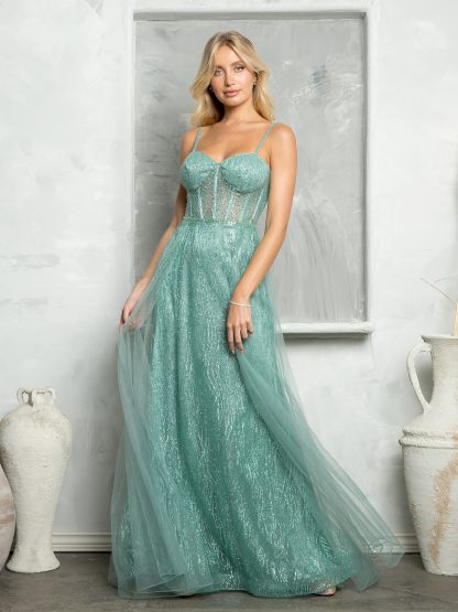5252 - TULLE AND GLITTER GOWN W CORSET TIE BACK - Image 8