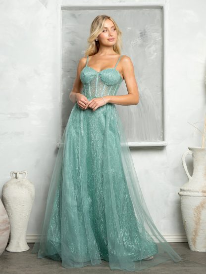 5252 - TULLE AND GLITTER GOWN W CORSET TIE BACK - Image 7