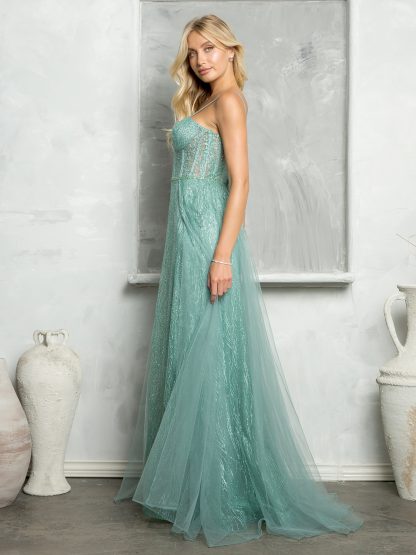 5252 - TULLE AND GLITTER GOWN W CORSET TIE BACK - Image 9