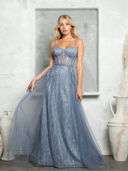 5252 - TULLE AND GLITTER GOWN W CORSET TIE BACK