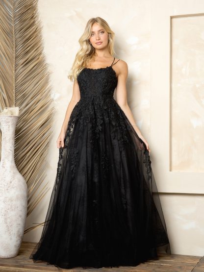 5254 - LACE AND TULLE A-LINE BALL GOWN W CORSET TIE BACK AND POCKETS - Image 3