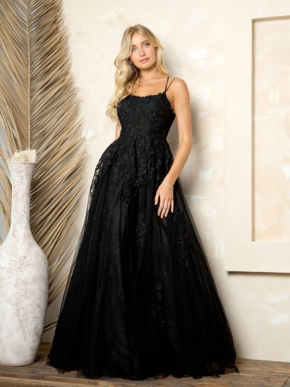 5254 - LACE AND TULLE A-LINE BALL GOWN W CORSET TIE BACK AND POCKETS - Image 5