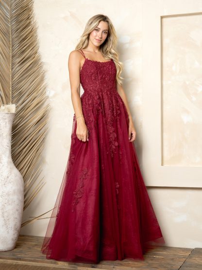 5254 - LACE AND TULLE A-LINE BALL GOWN W CORSET TIE BACK AND POCKETS - Image 6