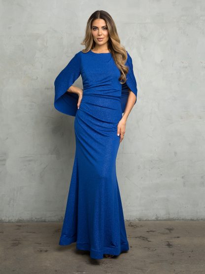 3470 - Glitteing details and draped cowl-backred jersey sheath gown with ruch - Image 5