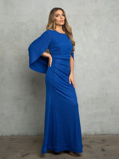 3470 - Glitteing details and draped cowl-backred jersey sheath gown with ruch - Image 6