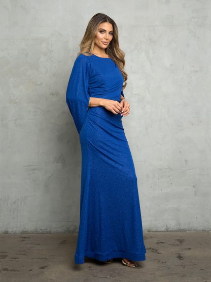 3470 - Glitteing details and draped cowl-backred jersey sheath gown with ruch - Image 7
