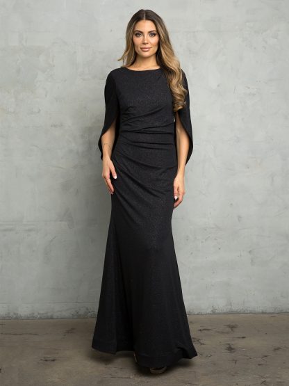 3470 - Glitteing details and draped cowl-backred jersey sheath gown with ruch - Image 9