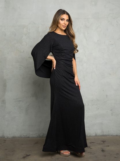 3470 - Glitteing details and draped cowl-backred jersey sheath gown with ruch - Image 10