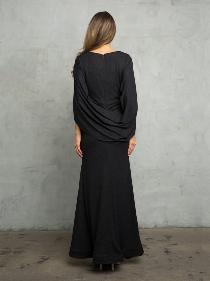 3470 - Glitteing details and draped cowl-backred jersey sheath gown with ruch - Image 11
