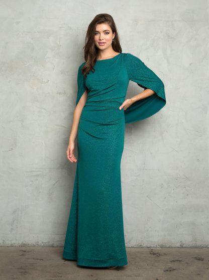 3470 - Glitteing details and draped cowl-backred jersey sheath gown with ruch - Image 2