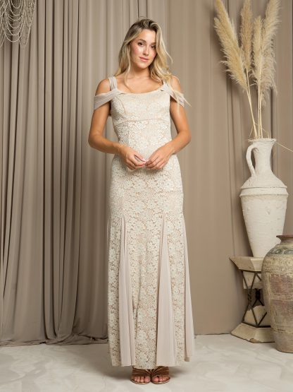 3475 - Glittered lace dress with cold shoulder details - Image 3