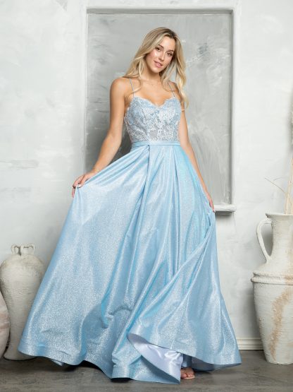 3478 - GLITTERED BALLGOWN W METALLIC CORDED LACE BODICE W POCKETS & CORSET TIE BACK - Image 2